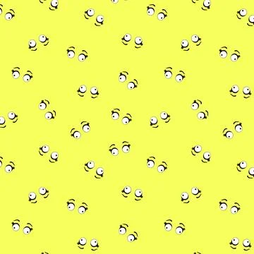 Seamless cartoon eyes pattern on yellow background Stock Illustration