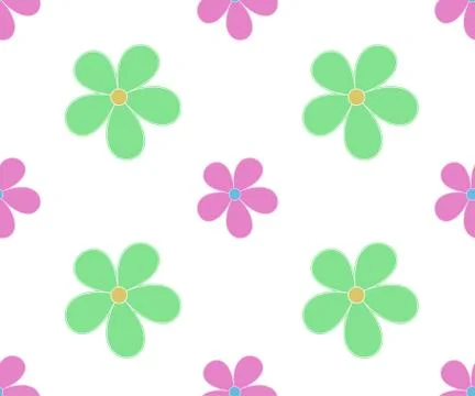 Seamless cartoon floral pattern on white background, Vector illustration Stock Illustration