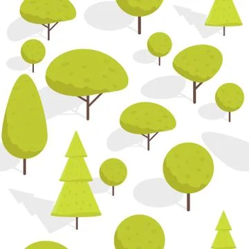 Seamless cartoon isometric trees pattern vector illustration 스톡 일러스트
