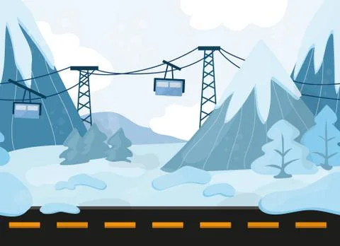 Seamless cartoon landscape, vector background with mountains and Funicular Illustration