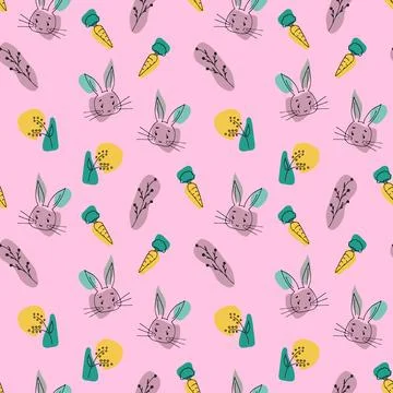 Seamless cartoon pattern with carrot and rabbit Stock Illustration
