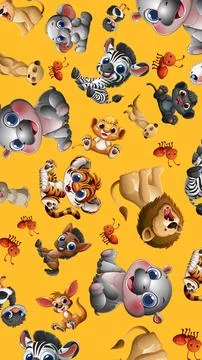 Seamless Cartoon Pattern of Cute African Safari Baby Animals Illustrazione stock