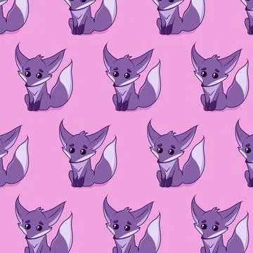 Seamless cartoon pattern with cute purple fox. Stock Illustration