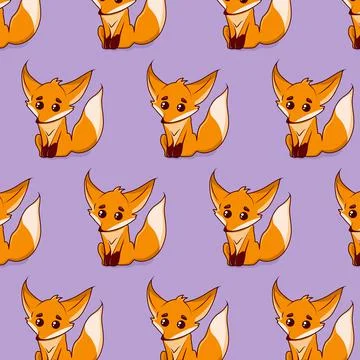 Seamless cartoon pattern with cute red fox. Stock Illustration