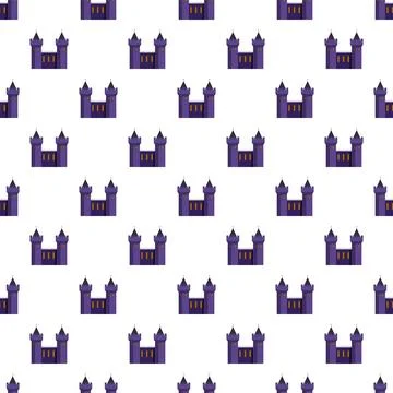 Seamless cartoon pattern featuring spooky purple castles Stock Illustration