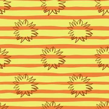 Seamless cartoon pattern with sun black silhouettes. Contoured geometric shap Illustrazione stock
