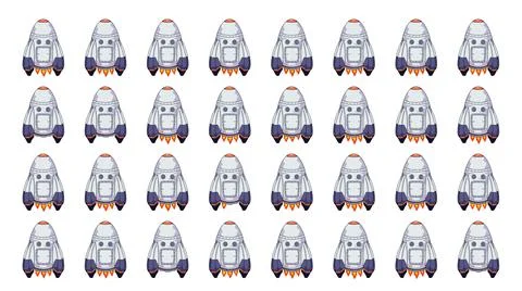 Seamless cartoon rocket pattern on white background illustration. Stock Illustration