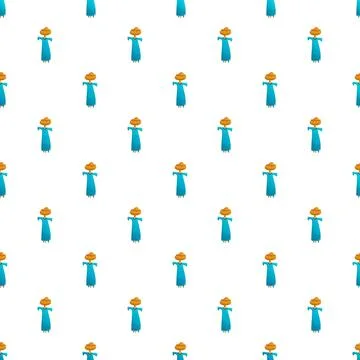 Seamless cartoon scarecrow pattern with autumn colors Stock Illustration