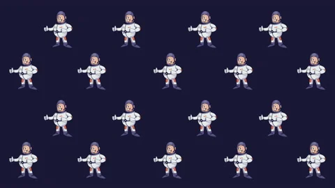 Seamless cartoon spaceman pattern on blue background in 4k video. Stock Footage 147853582