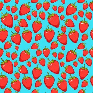 Seamless Cartoon Strawberry Pattern on Teal Background Stock Illustration