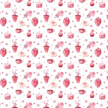 Seamless cartoon style pattern. Trendy modern illustration for valentine's day Stock Illustration
