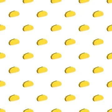 Seamless cartoon taco pattern on white background Stock Illustration