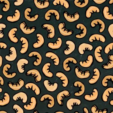 Seamless with Cashew Nuts. Isolated On a Black Chalkboard Background. Doodle Stock Illustration