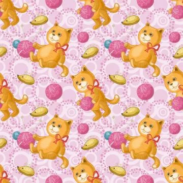 Seamless, cat with a ball of wool yarn Ilustración de archivo