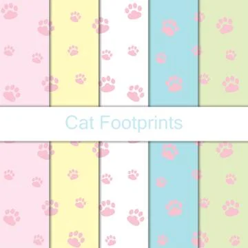 Seamless cat footprints pattern background, Vector cat paw many color, Hand d イラスト素材