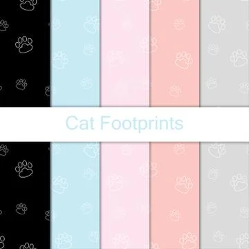 Seamless cat footprints pattern background, Vector cat paw many color, Hand d Illustrazione stock