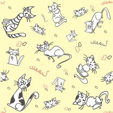 Seamless cat pattern,  vector illustration. Stock Illustration