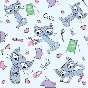 Seamless cat pattern,  vector illustration. Stock Illustration