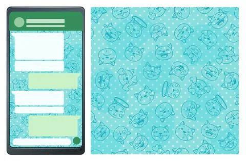 Seamless cats pattern for chat background for mobile app vector design, smart Stock Illustration