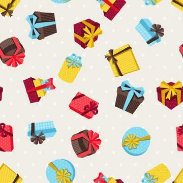 Seamless celebration pattern with colorful gift boxes Stock Illustration