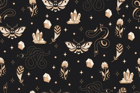 Seamless celestial esoteric pattern boho vector background Illustrazione stock