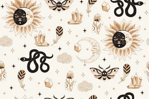 Seamless celestial esoteric pattern boho vector Illustrazione stock