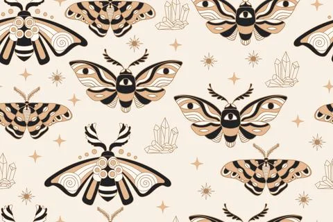 Seamless celestial esoteric pattern boho vector illustration Stock Illustration