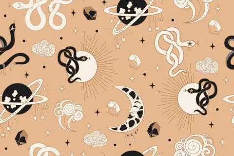 Seamless celestial esoteric pattern boho vector wallpaper Stock Illustration