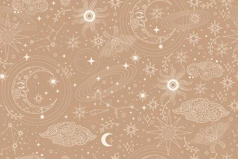 Seamless celestial esoteric pattern boho wallpaper illustration Stock Illustration
