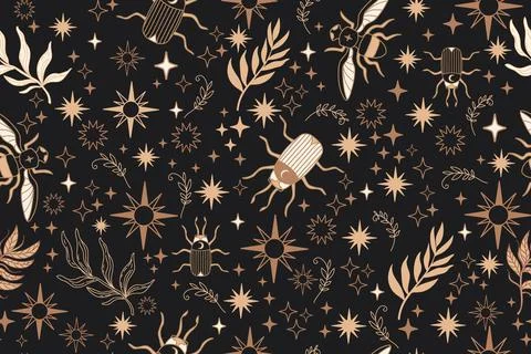 Seamless celestial esoteric pattern boho background illustration Stock Illustration