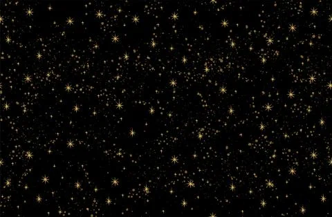Seamless celestial pattern with gold stars on a black background, mystical or Stock Illustration