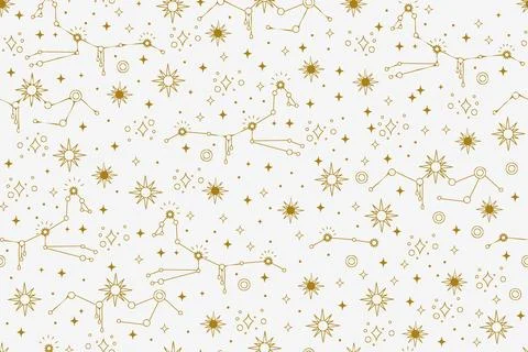Seamless celestial pattern with golden star constellations vector Illustrazione stock