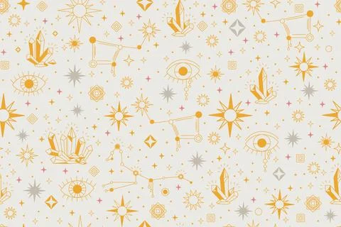 Seamless celestial pattern with star constellation and moon light vector Ilustração Stock