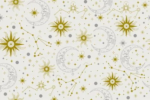 Seamless celestial pattern with star constellation and moon vector 스톡 일러스트
