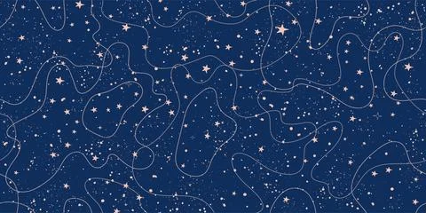 Seamless celestial pattern with stars on blue sky, astrological background fo Stock Illustration