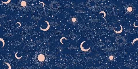 Seamless celestial pattern with sun, moon and stars, mystical astrological Stock Illustration