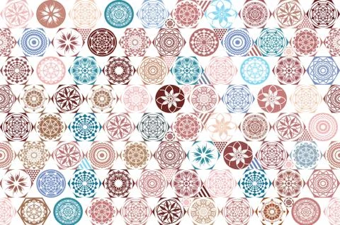 Seamless ceramic tile with colorful patchwork. Vintage multicolor pattern in  Stock Illustration