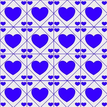 Seamless ceramic tile pattern with blue hearts, Portuguese azulejo style, Illustrazione stock