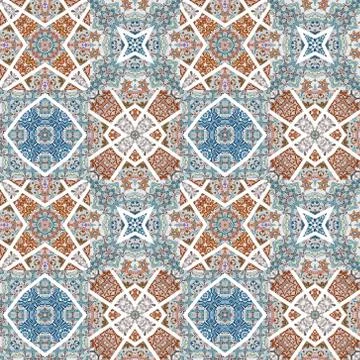 Seamless ceramic tiles pattern in medieval style digitally generated Ilustración de archivo