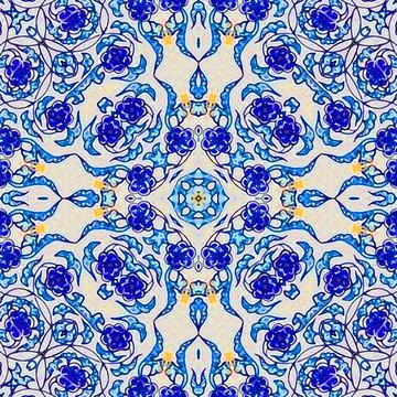 Seamless ceramic tiles patterns in white blue and terracota in Morocco style Stock Illustration