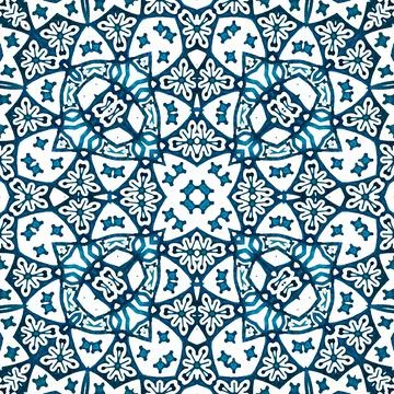 Seamless ceramic tiles patterns in white blue and terracota in Morocco style Stock Illustration
