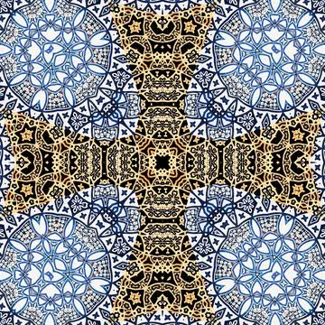 Seamless ceramic tiles patterns in white blue and terracota in Morocco style Stock Photos