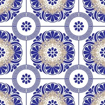 Seamless cerulean pattern with decorative blue and white tiles.  Cerulean ethnic Stockillustratie