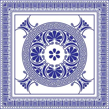 Seamless cerulean pattern tiles. Cerulean ethnic background. Greek key meanders  Stock Illustration