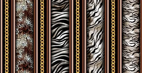 Seamless chain and leopard pattern. Stock Illustration