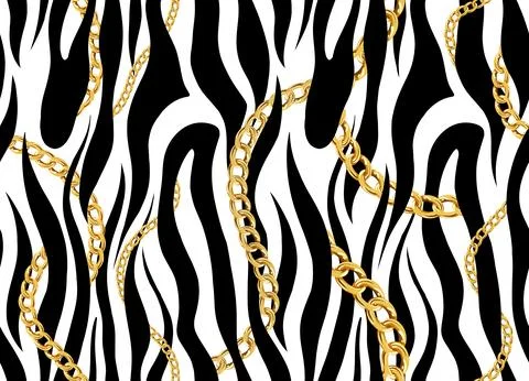 Seamless chain and zebra pattern. 库存插图