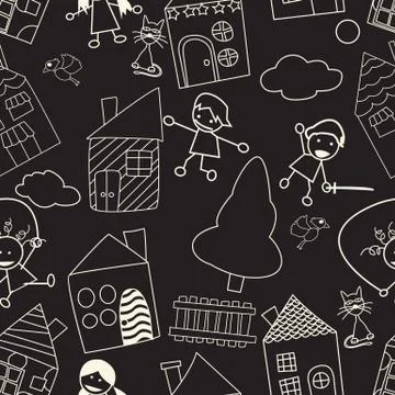 Seamless chalk board childlike pattern Illustrazione stock
