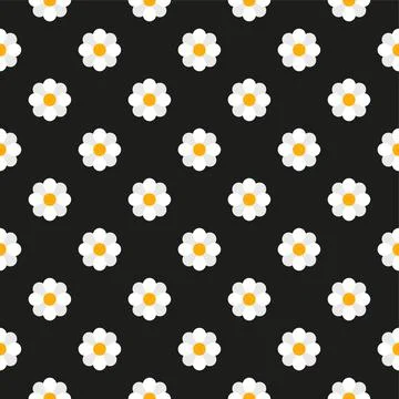 Seamless chamomile pattern on black background. Stock Illustration