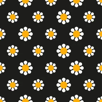 Seamless chamomile pattern on black background Stock Illustration