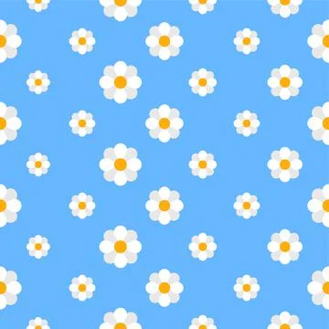 Seamless chamomile pattern on blue sky background Stock Illustration